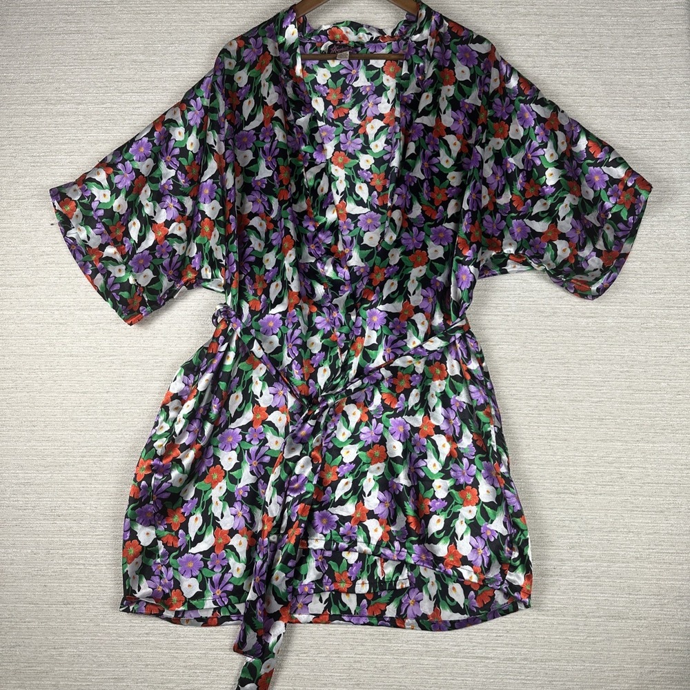Vintage Fredericks Of Hollywood Floral Satin Robe Medium Cottagecore Hawaiian‎